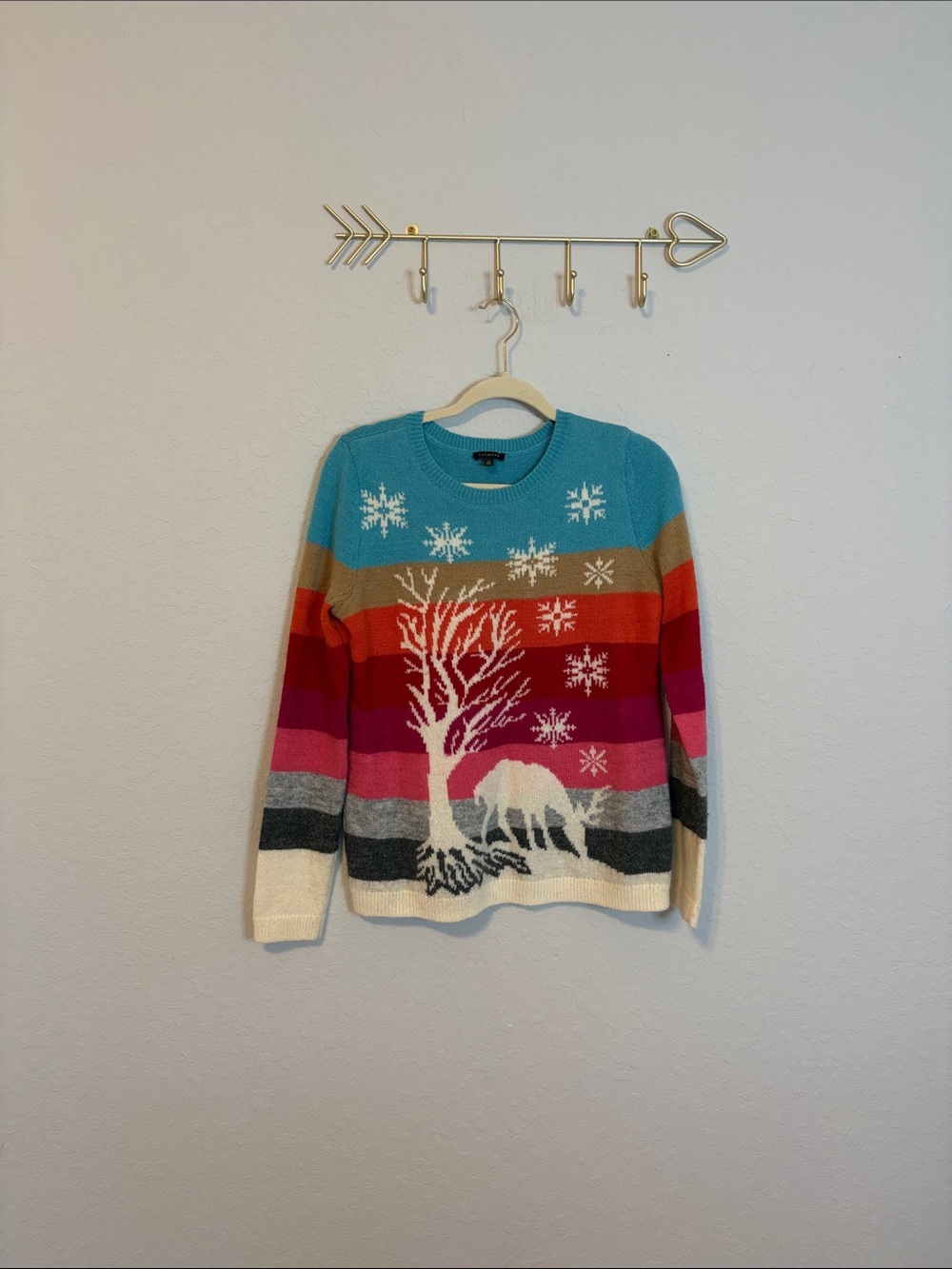 Talbots Winter Wonderland Snowflake Deer Sweater Multicolor Size Medium
